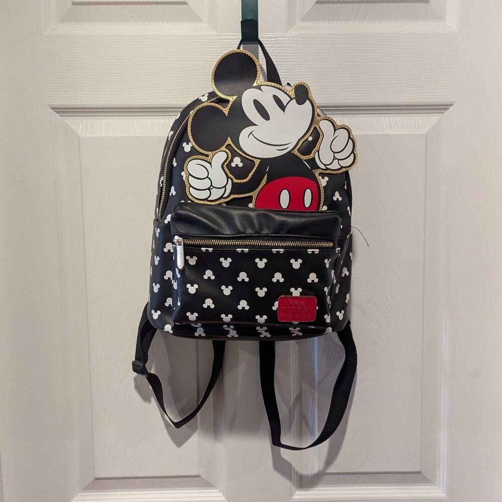 Disney Polka Retro Black & White Mickey Mouse Back Pack Book Bag Purse NWT